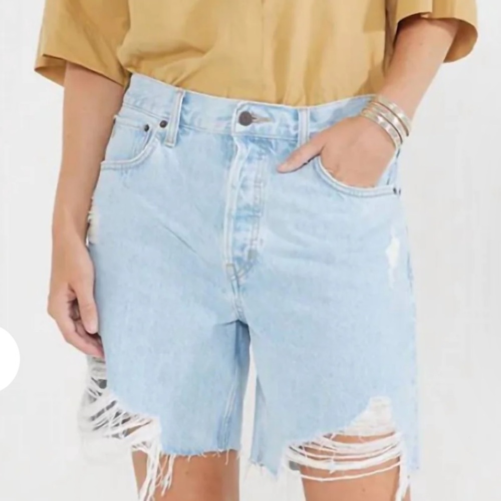 Etica-Narin Light Blue Distressed Jean Shorts